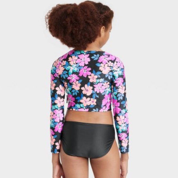 Girls' 3pc Western Blooms Swimwear Set - Art Class™ Black Rashguard & Bikini - Picture 4 of 4